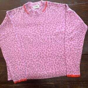 27 Miles Malibu Pink Leopard Cashmere Crew Neck Pullover Sweater Sz Small